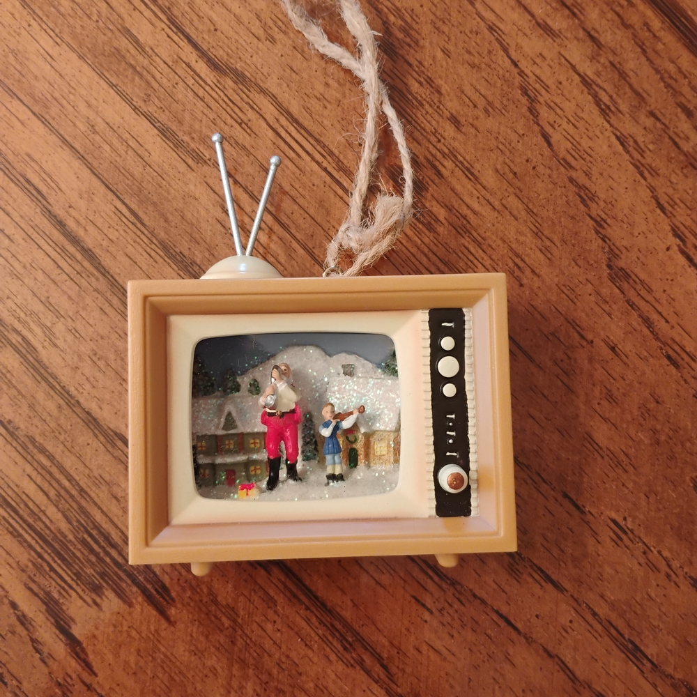 Vintage TV Ornament with Santa Scene